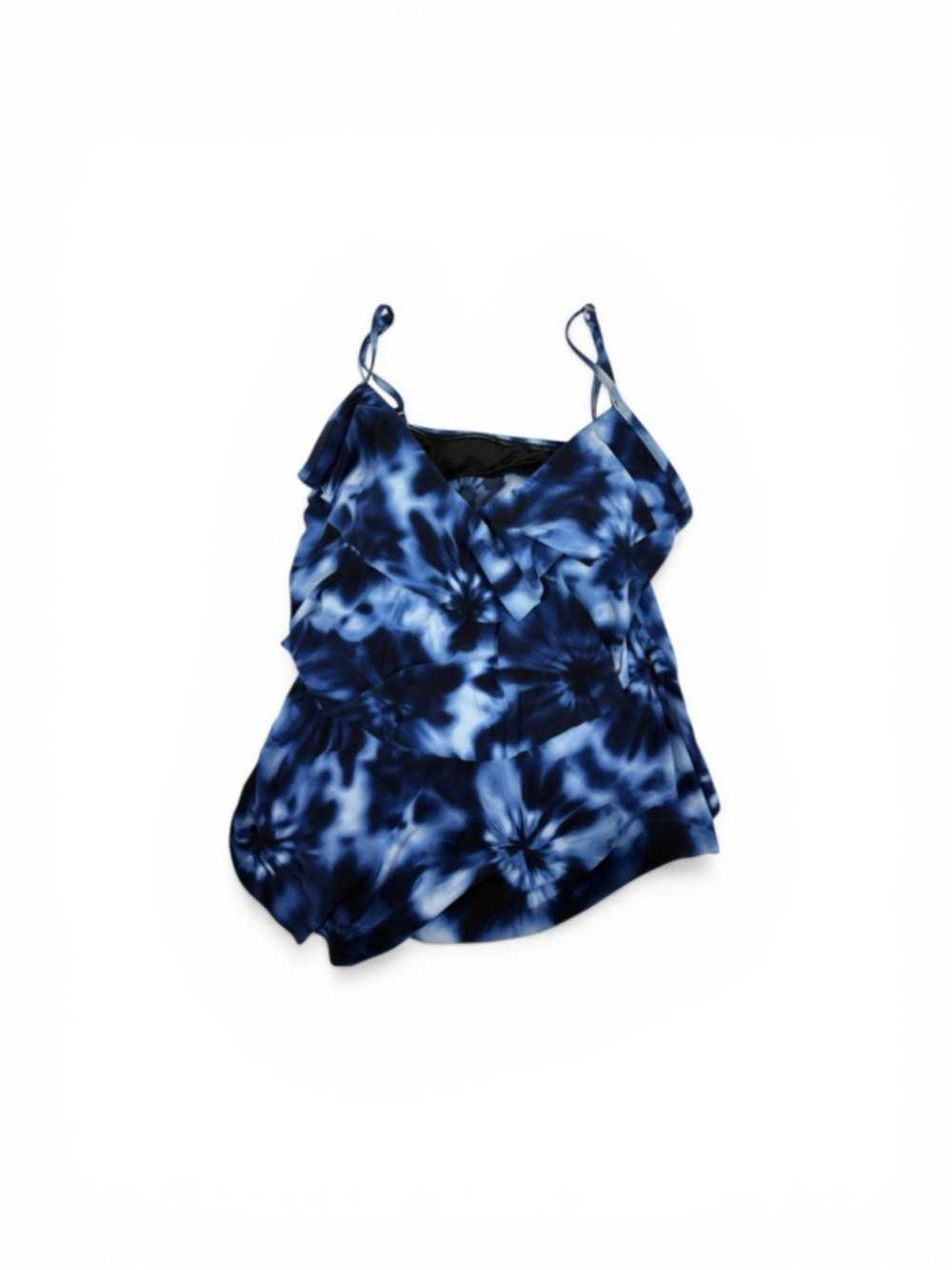 Aqua Greene Tankini Swimsuit Top Blue Tiered Ruffles Size Medium
